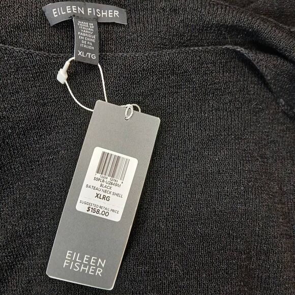 Eileen fisher womens xl linen knit tank shell top black boat neck shirt - Picture 2 of 9